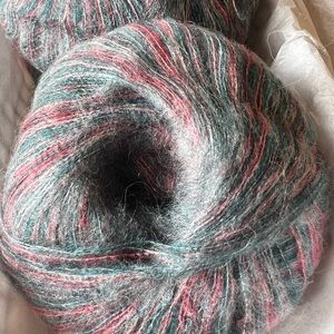 Mohair Silk Yarns Variegated  Green W/moments Of Grey & Coral -4 Skeins NEW